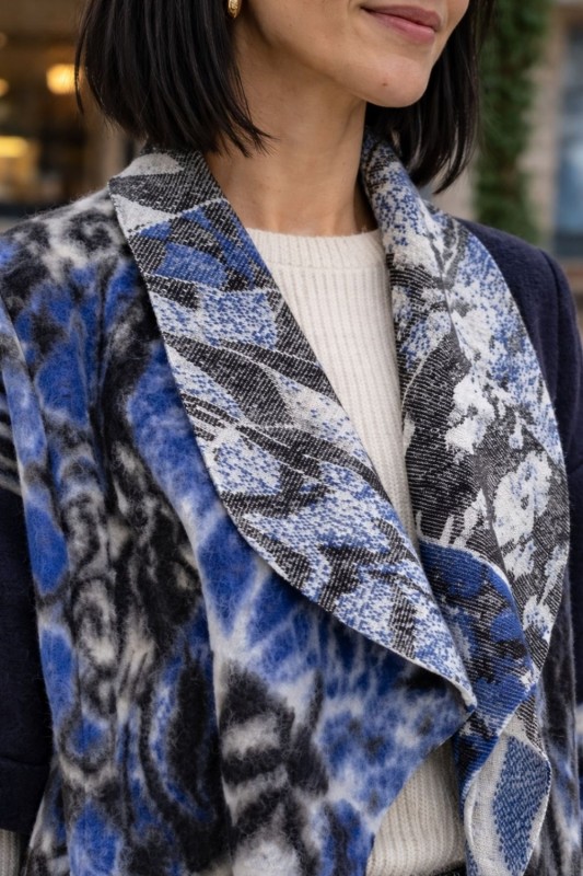 Płaszcz damski wełniany 80% WOOL włoski oversize chabrowy wzór Uni