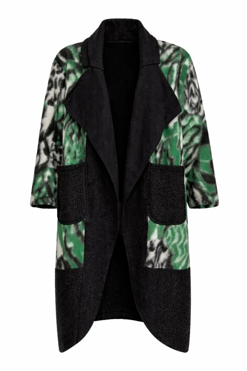 Płaszcz damski wełniany 80% WOOL włoski oversize zielony wzór Uni