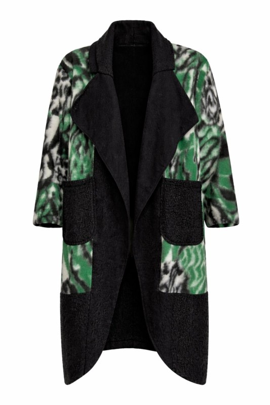 Płaszcz damski wełniany 80% WOOL włoski oversize zielony wzór Uni