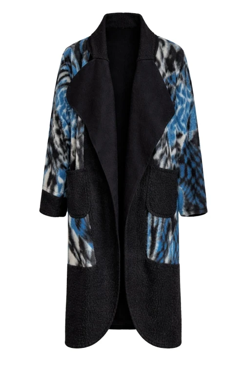 Płaszcz damski wełniany 80% WOOL włoski oversize turkusowy wzór Uni