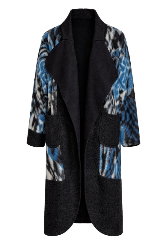 Płaszcz damski wełniany 80% WOOL włoski oversize turkusowy wzór Uni