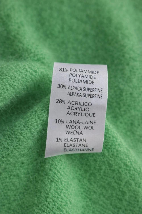 Sweter damski zielony 30% alpaka oversize V-neck miękki Uni