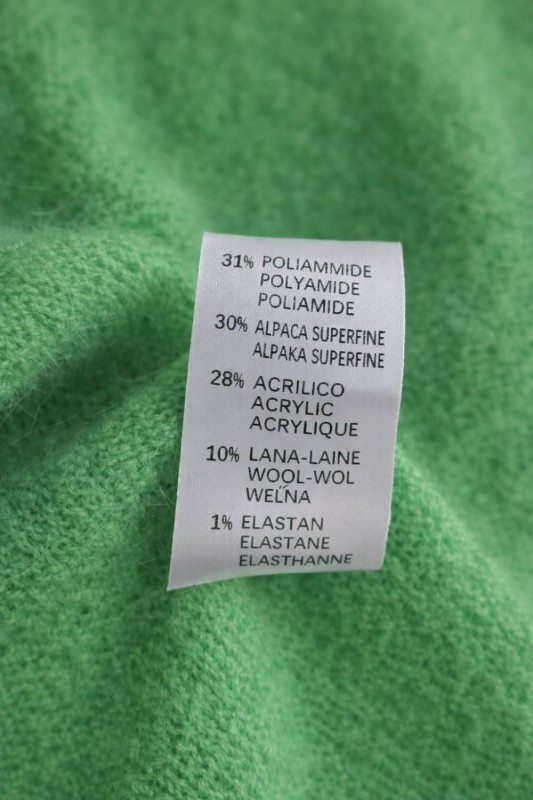 Sweter damski zielony 30% alpaka oversize V-neck miękki Uni