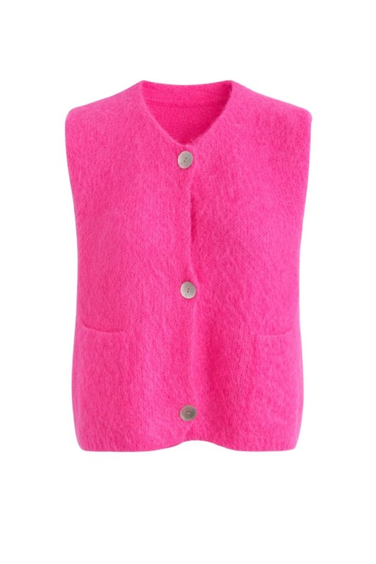 Sweter damski różowy bezrękawnik moher guziki One size