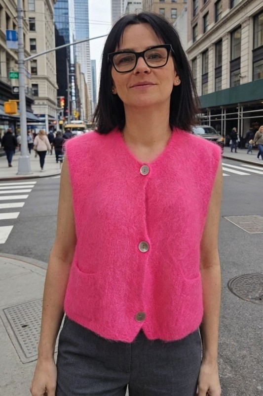 Sweter damski różowy bezrękawnik moher guziki One size