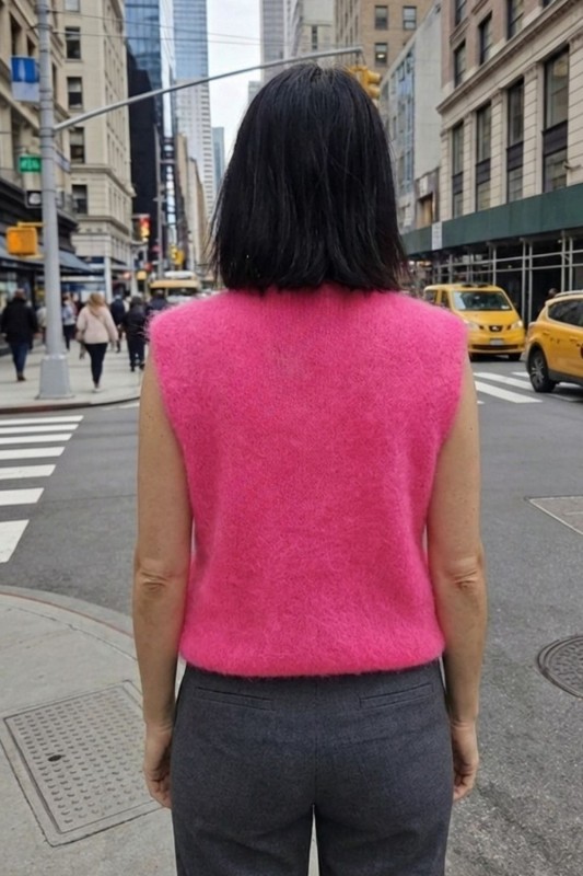 Sweter damski różowy bezrękawnik moher guziki One size