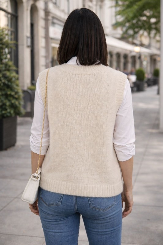 Sweter damski kamizelka 40% moher kremowa ITALY miękka oversize