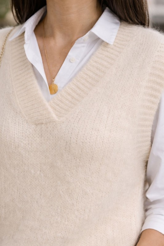 Sweter damski kamizelka 40% moher kremowa ITALY miękka oversize