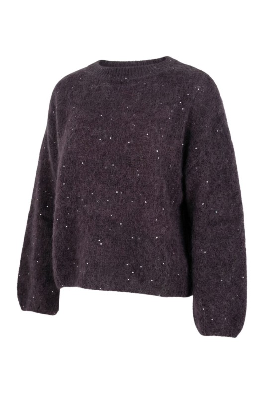 Sweter damski ciemny brąz alpaka cekiny włoski oversize miękki One Size