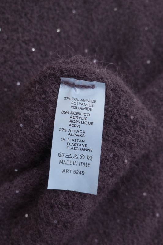 Sweter damski ciemny brąz alpaka cekiny włoski oversize miękki One Size