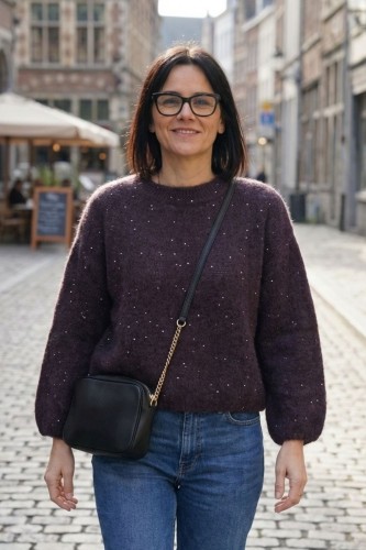 Sweter damski ciemny brąz alpaka cekiny włoski oversize miękki One Size