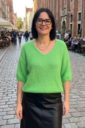 Sweter damski zielony neon 20% moher oversize miękki Uni