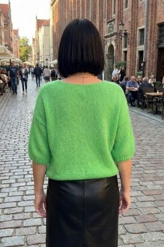 Sweter damski zielony neon 20% moher oversize miękki Uni