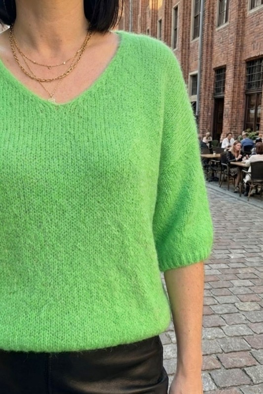 Sweter damski zielony neon 20% moher oversize miękki Uni