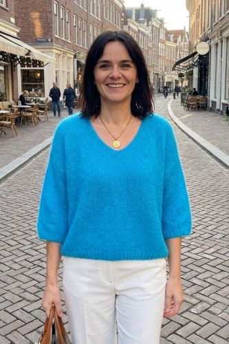 Sweter damski turkusowy 20% moher oversize miękki Uni
