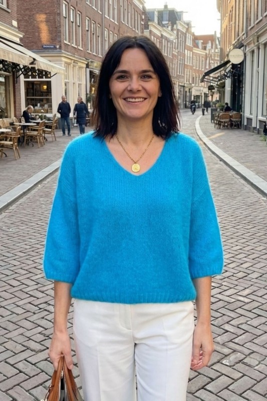 Sweter damski turkusowy 20% moher oversize miękki Uni