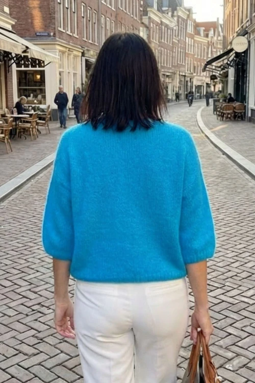 Sweter damski turkusowy 20% moher oversize miękki Uni