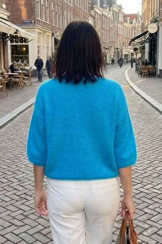 Sweter damski turkusowy 20% moher oversize miękki Uni