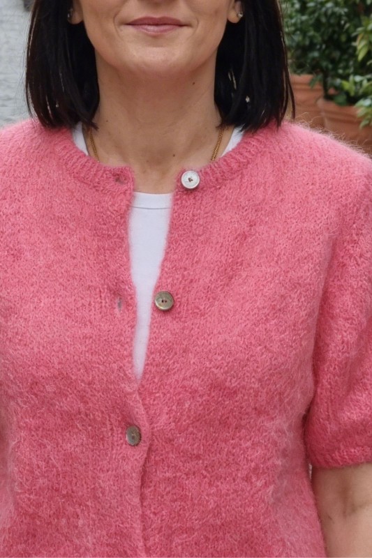 Sweter damski moher różowy kardigan na guziki miękki S/M