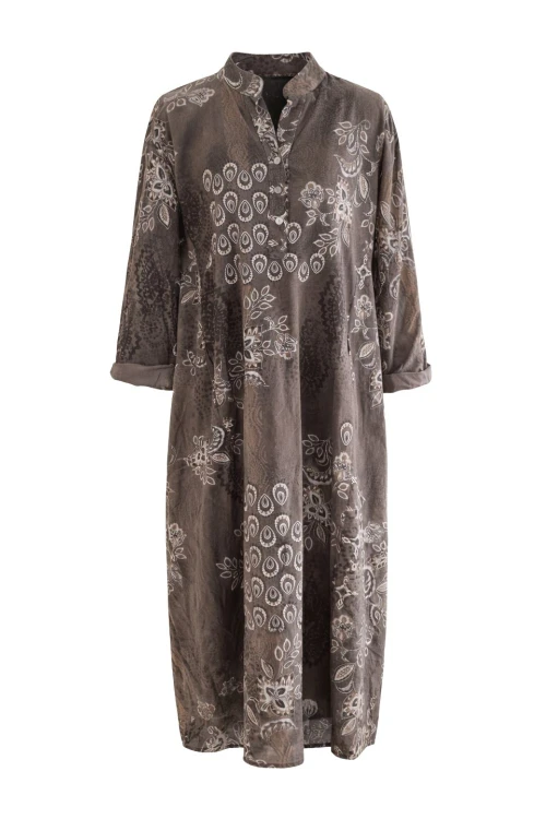 Sukienka damska brązowa boho oversize wzory mandala luźna sztruksowa Italy
