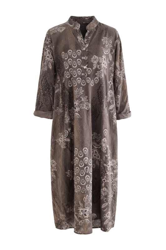 Sukienka damska brązowa boho oversize wzory mandala luźna sztruksowa Italy