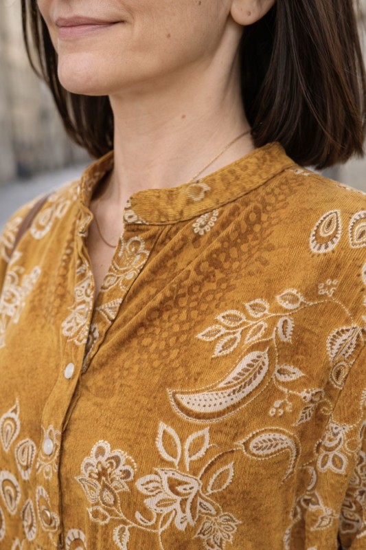 Sukienka damska musztardowa boho oversize wzory mandala luźna sztruksowa Italy