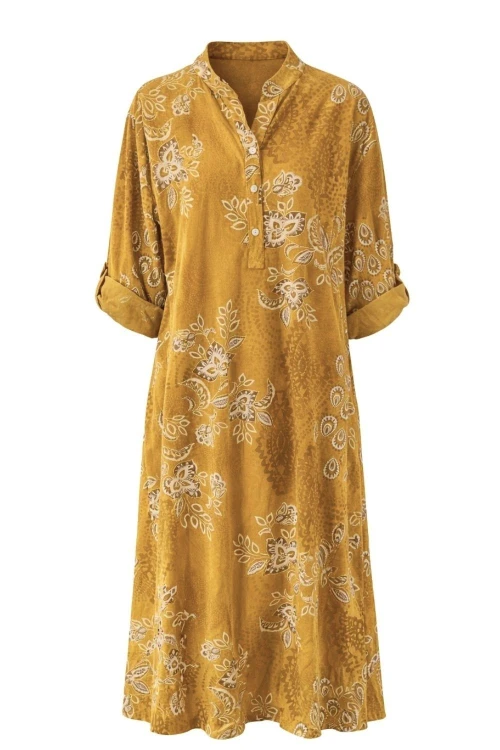 Sukienka damska musztardowa boho oversize wzory mandala luźna sztruksowa Italy