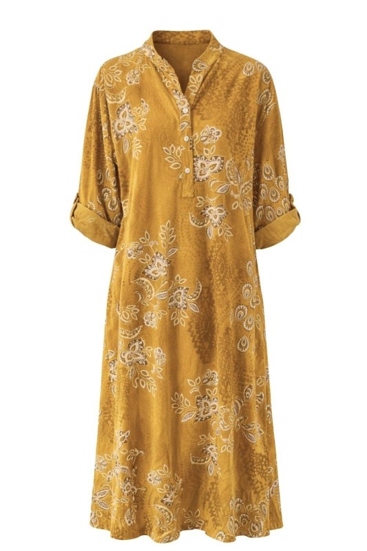 Sukienka damska musztardowa boho oversize wzory mandala luźna sztruksowa Italy