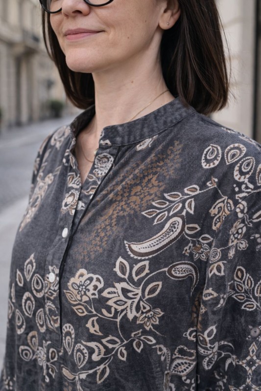 Sukienka damska grafit boho oversize wzory mandala luźna sztruksowa Italy
