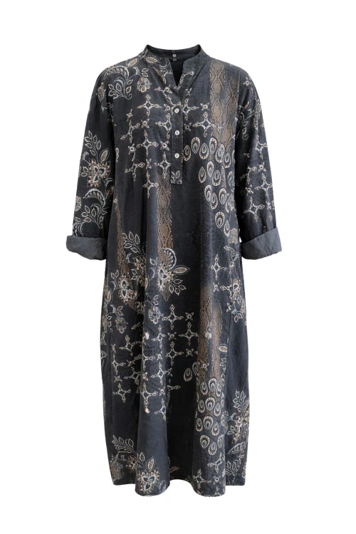 Sukienka damska grafit boho oversize wzory mandala luźna sztruksowa Italy