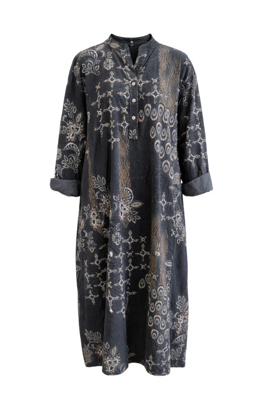 Sukienka damska grafit boho oversize wzory mandala luźna sztruksowa Italy