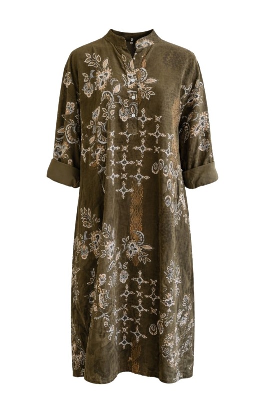 Sukienka damska khaki boho oversize wzory mandala luźna sztruksowa Italy