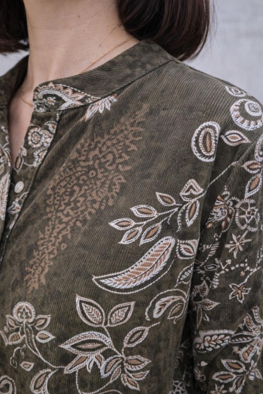 Sukienka damska khaki boho oversize wzory mandala luźna sztruksowa Italy