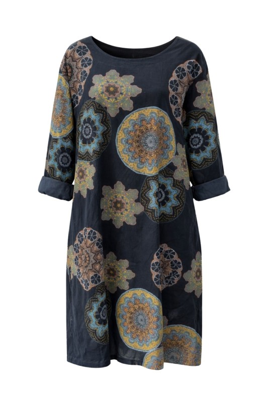 Sukienka damska grant boho oversize wzory mandala sztruksowa Uni