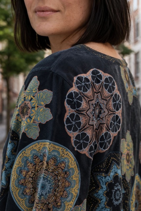 Sukienka damska grant boho oversize wzory mandala sztruksowa Uni