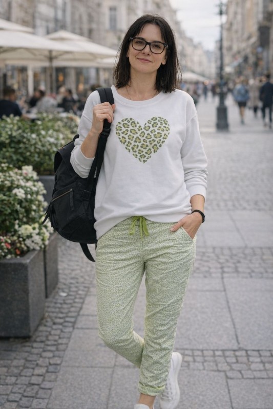 Spodnie damskie zielone wzór leopard elastyczne Italy Uni