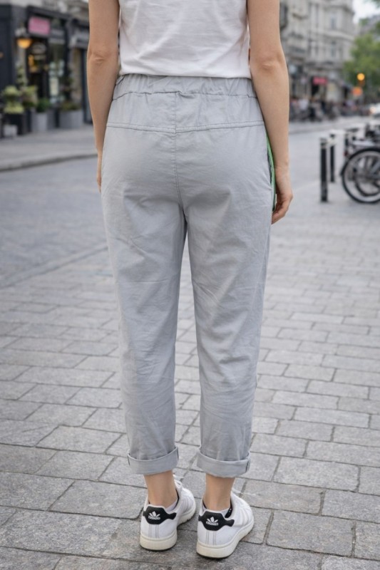 Spodnie damskie szare z neonowym sznurkiem wygodne casual Uni