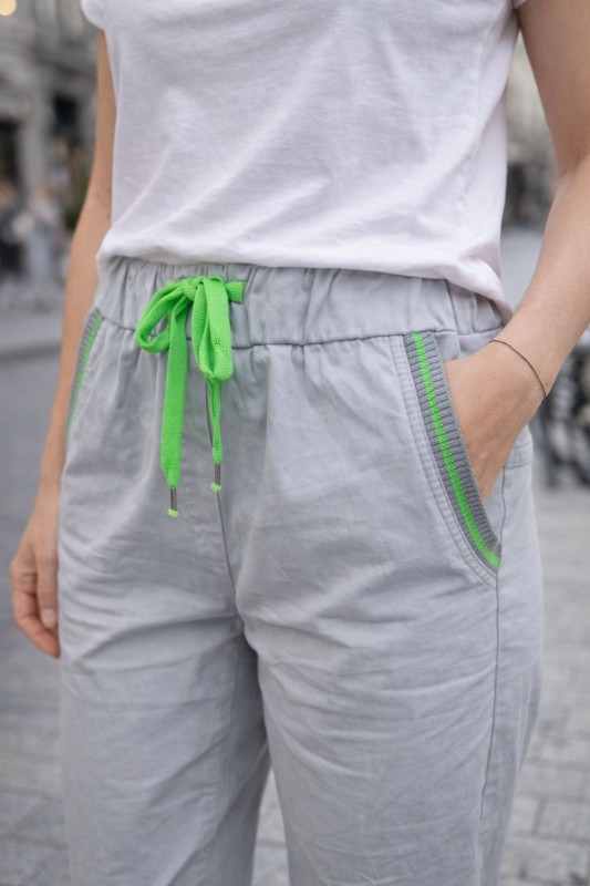 Spodnie damskie szare z neonowym sznurkiem wygodne casual Uni