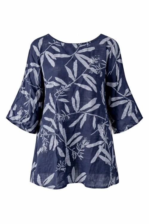 Bluzka damska granatowa w liście oversize bawełna 100% Uni