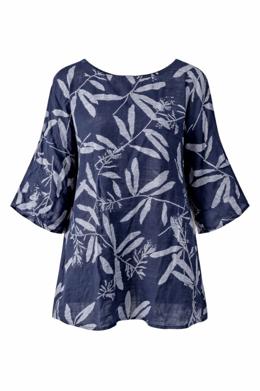 Bluzka damska granatowa w liście oversize bawełna 100% Uni