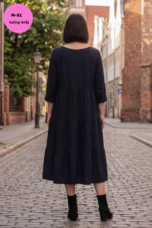 Sukienka Damska sztruksowa czarna oversize MADE IN ITALY midi Uni