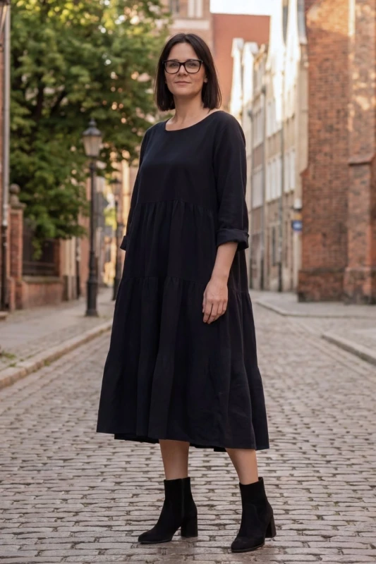 Sukienka Damska sztruksowa czarna oversize MADE IN ITALY midi Uni