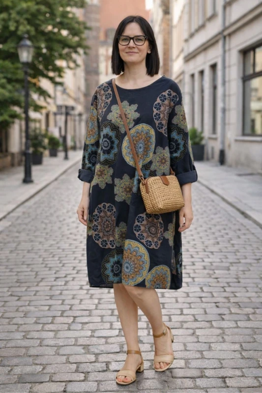 Sukienka damska grant boho oversize wzory mandala sztruksowa Uni