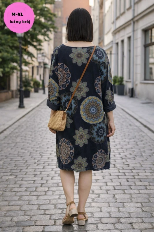 Sukienka damska grant boho oversize wzory mandala sztruksowa Uni