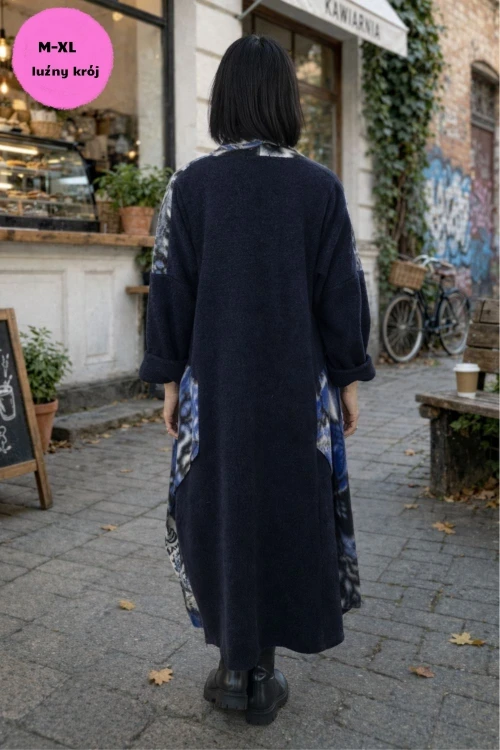 Płaszcz damski wełniany 80% WOOL włoski oversize chabrowy wzór Uni