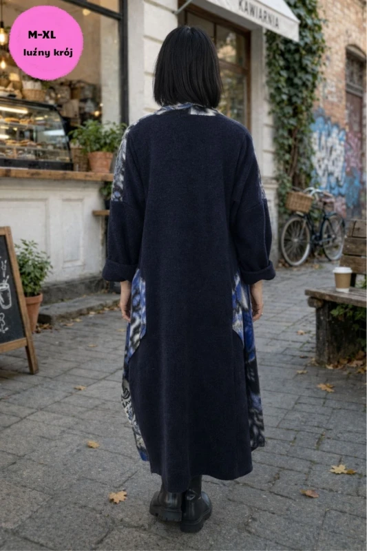 Płaszcz damski wełniany 80% WOOL włoski oversize chabrowy wzór Uni