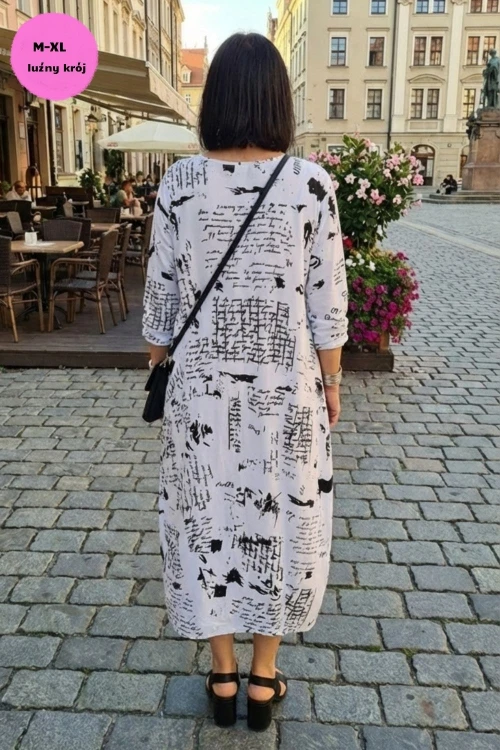Sukienka damska oversize biała napisy kieszenie Made in Italy bawełna Uni