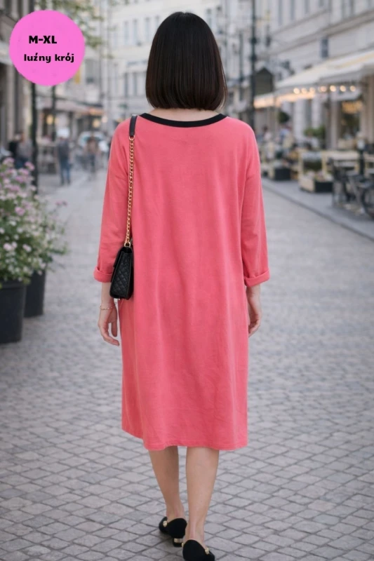 Sukienka damska koralowa oversize Made in Italy luźna kieszenie Uni
