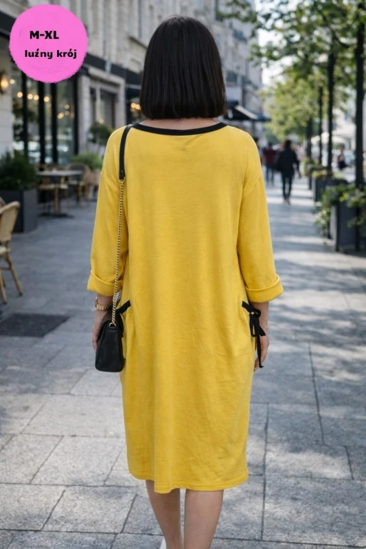 Sukienka damska żółta oversize Made in Italy luźna kieszenie Uni