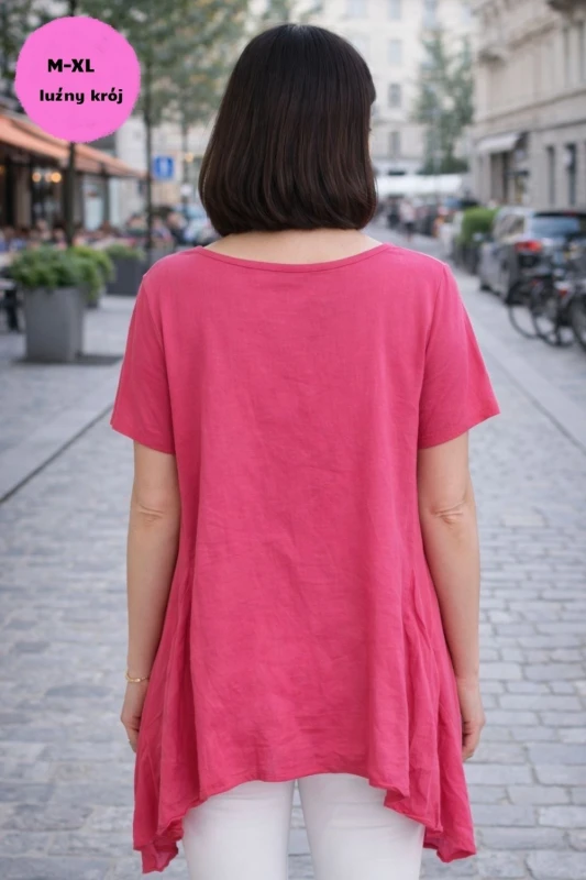 Bluzka damska oversize różowa ITALY len bawełna lekka